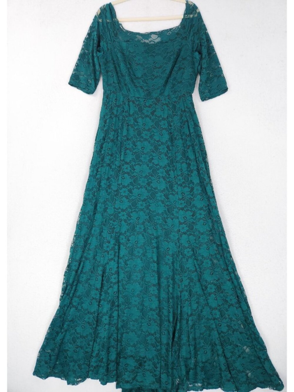 Torrid Dress Womens 16 Green Floral Lace Half Sleeve Maxi Gown Wedding Formal
